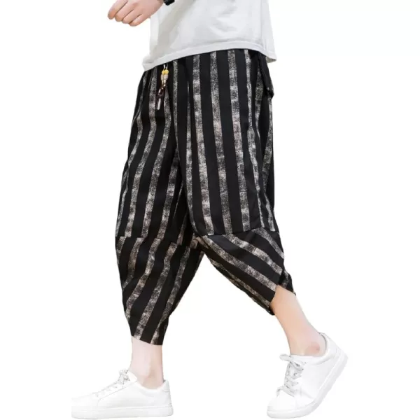 CHARTOU Men's Lightweight Drawstring Waist Stripes Loose Harem Capri Beach Pants