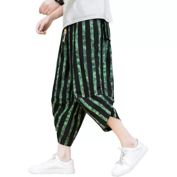CHARTOU Men's Lightweight Drawstring Waist Stripes Loose Harem Capri Beach Pants
