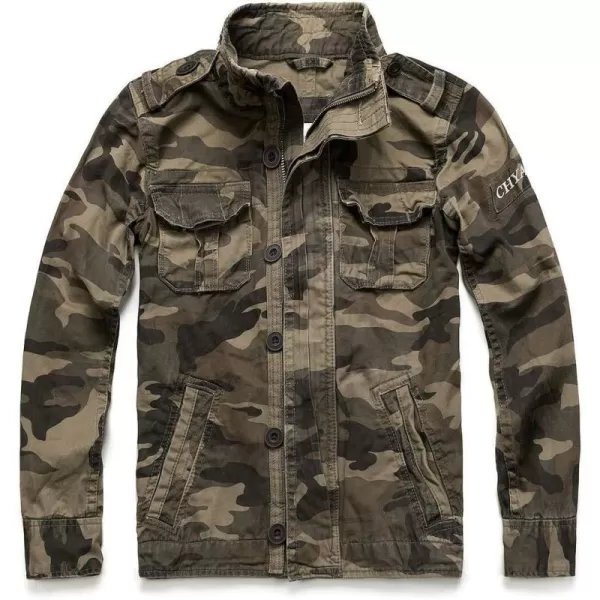 CHARTOU Men's Sport Stand Collar Military Camouflage Active Cargo Jacket Outwear
