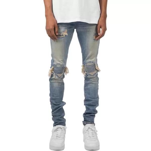 CHARTOU Men's Vintage Destroyed Holes Patchwork Ripped Distressed Skinny Tapered Leg Jeans