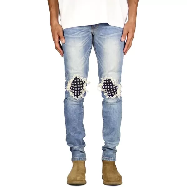 CHARTOU Men's Vintage Destroyed Holes Patchwork Ripped Distressed Skinny Tapered Leg Jeans