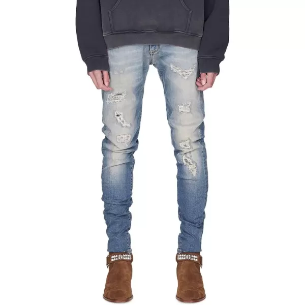 CHARTOU Men's Vintage Destroyed Holes Patchwork Ripped Distressed Skinny Tapered Leg Jeans