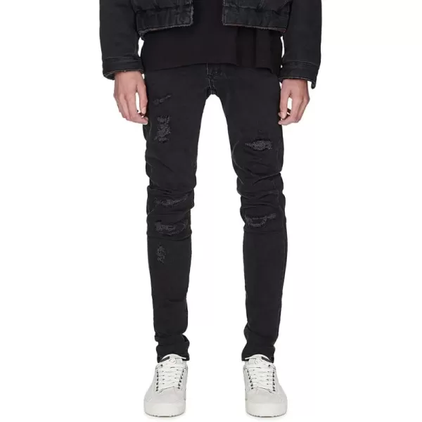 CHARTOU Men's Vintage Destroyed Holes Patchwork Ripped Distressed Skinny Tapered Leg Jeans