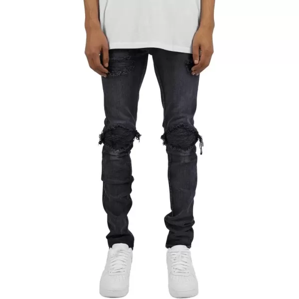 CHARTOU Men's Vintage Destroyed Holes Patchwork Ripped Distressed Skinny Tapered Leg Jeans