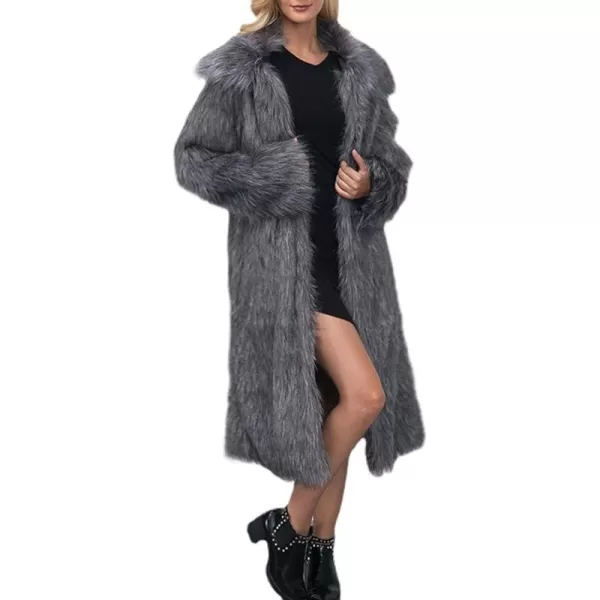 CHARTOU Warm Long Faux Fur Coat Women Winter Jacket Fluffy Fur Jacket Snow Fuzzy Long Sleeve Overcoat Pockets