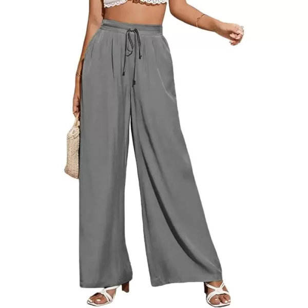 CHARTOU Wide Leg Palazzo Pants for Women Flowy Beach Pants Flared Elastic High Waisted Trousers Drawstring
