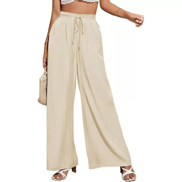 CHARTOU Wide Leg Palazzo Pants for Women Flowy Beach Pants Flared Elastic High Waisted Trousers Drawstring
