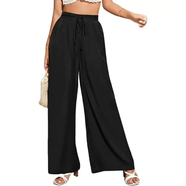 CHARTOU Wide Leg Palazzo Pants for Women Flowy Beach Pants Flared Elastic High Waisted Trousers Drawstring