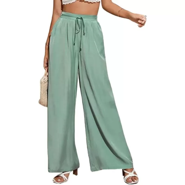 CHARTOU Wide Leg Palazzo Pants for Women Flowy Beach Pants Flared Elastic High Waisted Trousers Drawstring