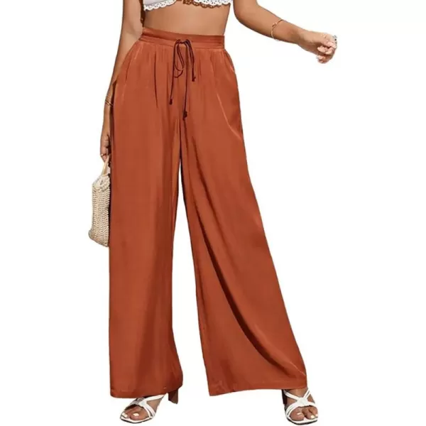 CHARTOU Wide Leg Palazzo Pants for Women Flowy Beach Pants Flared Elastic High Waisted Trousers Drawstring
