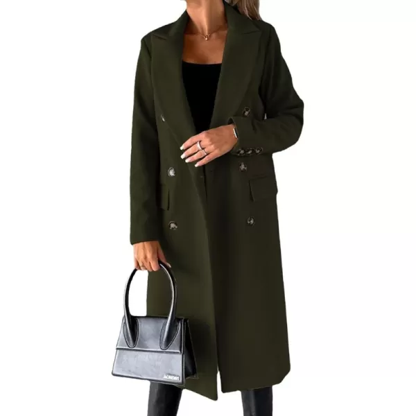 CHARTOU Women Casual Double Breasted Mid Long Pea Coat Winter Notched Lapel Wool Coat Jacket Overcoat