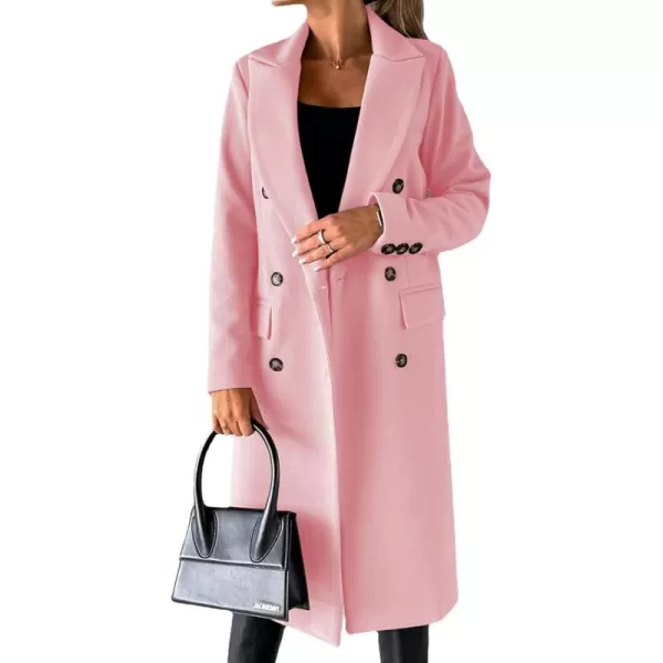 CHARTOU Women Casual Double Breasted Mid Long Pea Coat Winter Notched Lapel Wool Coat Jacket Overcoat