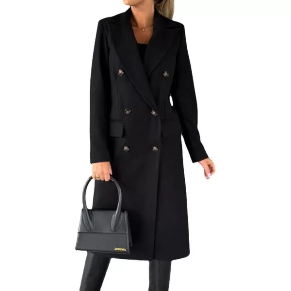 CHARTOU Women Casual Double Breasted Mid Long Pea Coat Winter Notched Lapel Wool Coat Jacket Overcoat