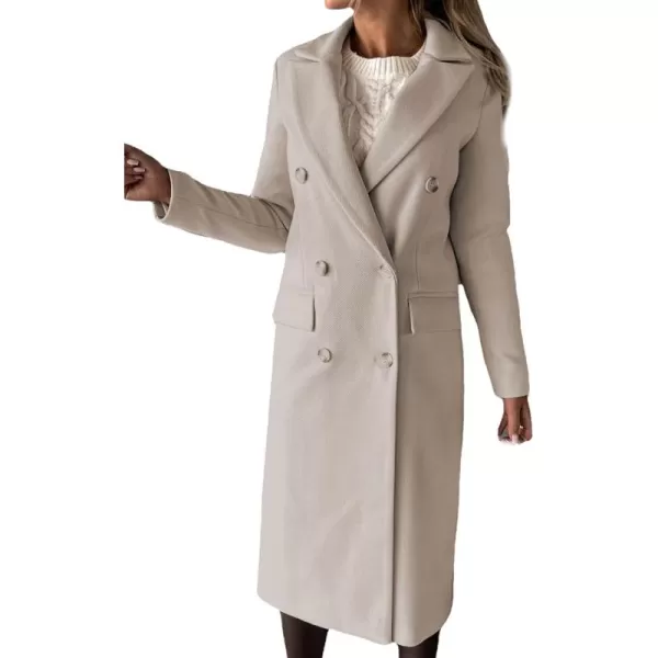 CHARTOU Women Casual Double Breasted Mid Long Pea Coat Winter Notched Lapel Wool Coat Jacket Overcoat