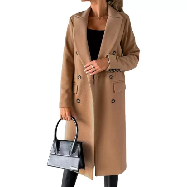 CHARTOU Women Casual Double Breasted Mid Long Pea Coat Winter Notched Lapel Wool Coat Jacket Overcoat