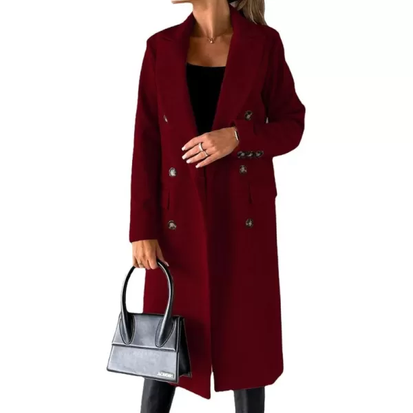 CHARTOU Women Casual Double Breasted Mid Long Pea Coat Winter Notched Lapel Wool Coat Jacket Overcoat