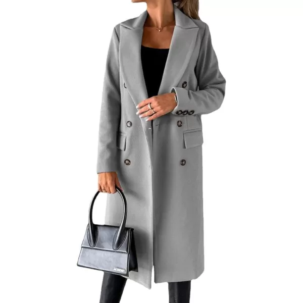 CHARTOU Women Casual Double Breasted Mid Long Pea Coat Winter Notched Lapel Wool Coat Jacket Overcoat