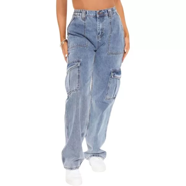 CHARTOU Women Casual High Rise Bootcut Jeans Cargo Pants Denim Pants Multi Pocket