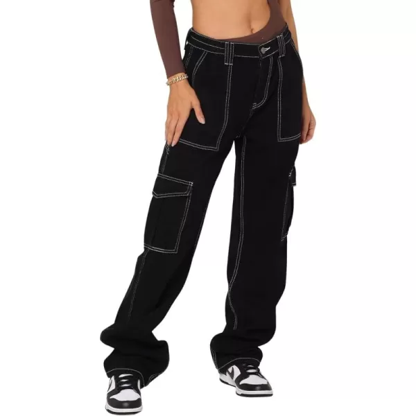 CHARTOU Women Casual High Rise Bootcut Jeans Cargo Pants Denim Pants Multi Pocket