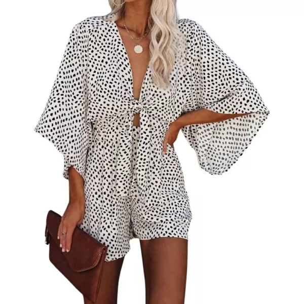 CHARTOU Women Casual Summer Tie Front Ruffle Short Romper Cutout Beach One Piece Short Jumpsuit