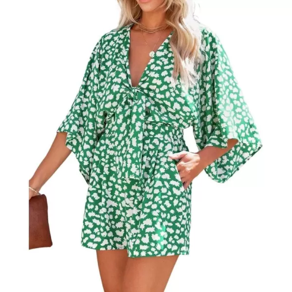CHARTOU Women Casual Summer Tie Front Ruffle Short Romper Cutout Beach One Piece Short Jumpsuit