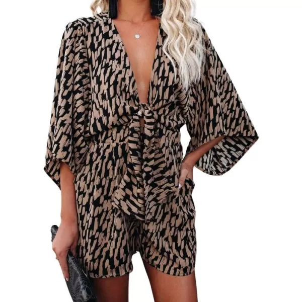 CHARTOU Women Casual Summer Tie Front Ruffle Short Romper Cutout Beach One Piece Short Jumpsuit