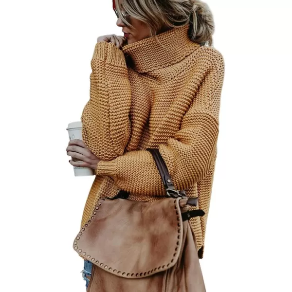 CHARTOU Women Chunky Knitted Turtleneck Sweater Oversized Cable Knit Sweater Pullover Warm Jumper Top