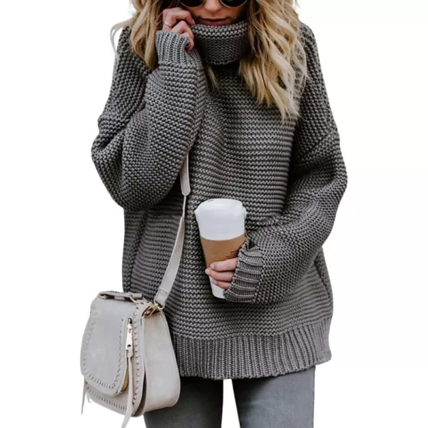 CHARTOU Women Chunky Knitted Turtleneck Sweater Oversized Cable Knit Sweater Pullover Warm Jumper Top