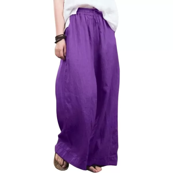 CHARTOU Women Cotton Wide Leg Linen Pants Palazzo High Waist Trousers Beach Gaucho Pants Summer Flowy Culottes