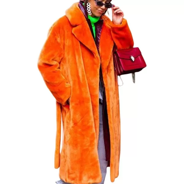 CHARTOU Women Faux Fur Coat Long Sleeve Winter Fluffy Jacket Overcoat Warm Fuzzy Coat Cardigan with Belt Outdoor