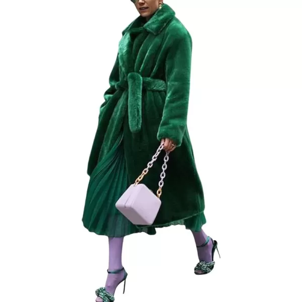 CHARTOU Women Faux Fur Coat Long Sleeve Winter Fluffy Jacket Overcoat Warm Fuzzy Coat Cardigan with Belt Outdoor