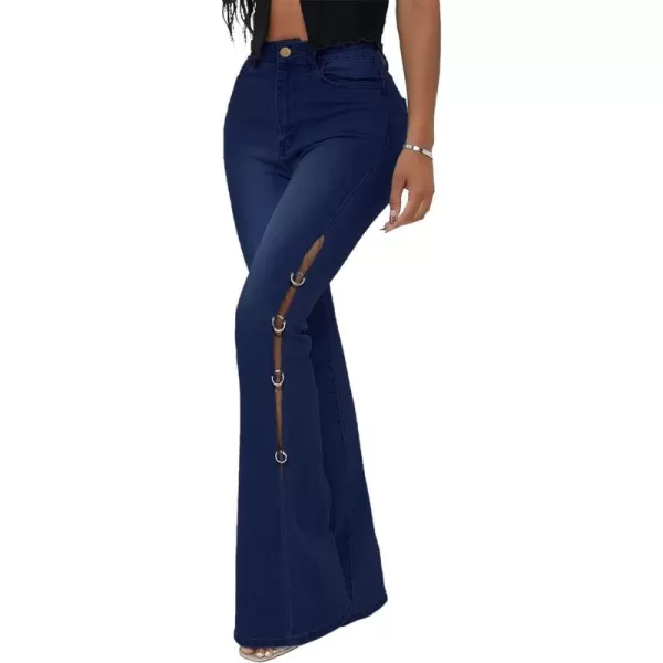 CHARTOU Women High Waisted Cutout Becket Flare Jeans Denim Palazzo Pants Wide Leg Jeans