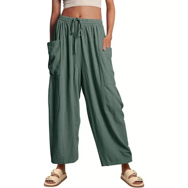 CHARTOU Women Loose Elastic Waist Wide Leg Beach Pants with Pockets Lightweight Pleated Gauze Palazzo Pants