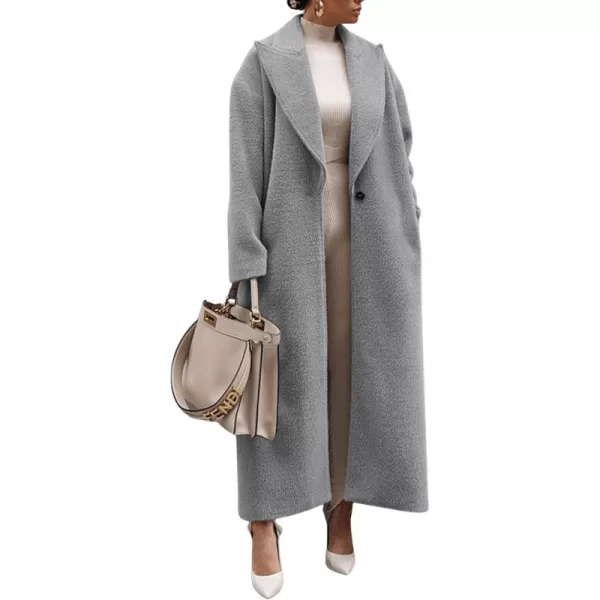 CHARTOU Women One Button Long Pea Coat Wool Blend Trench Coat Notched Lapel Open Front Cardigan Peacoat Outwear