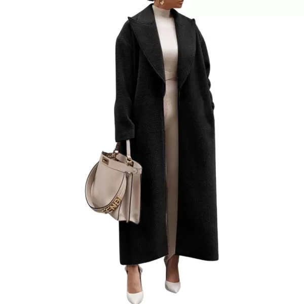 CHARTOU Women One Button Long Pea Coat Wool Blend Trench Coat Notched Lapel Open Front Cardigan Peacoat Outwear