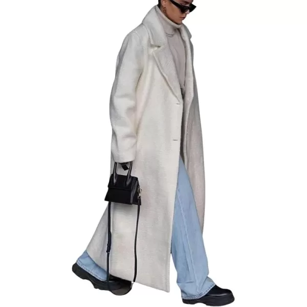 CHARTOU Women One Button Long Pea Coat Wool Blend Trench Coat Notched Lapel Open Front Cardigan Peacoat Outwear