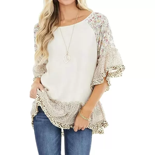 CHARTOU Women Summer Casual 3/4 Bell Sleeve Floral Print Blouse Shirt Flowy Tunic Top