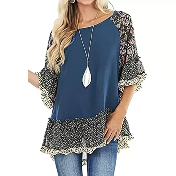 CHARTOU Women Summer Casual 3/4 Bell Sleeve Floral Print Blouse Shirt Flowy Tunic Top