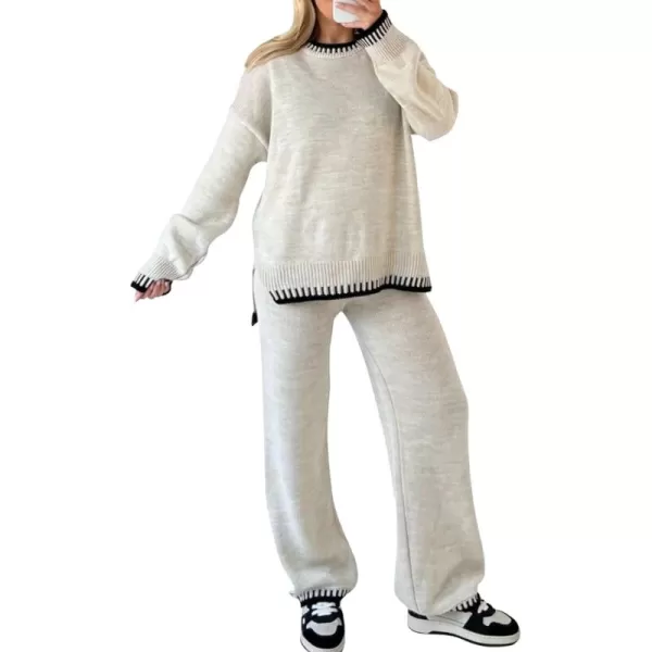 CHARTOU Women Two Piece Knit Sweater Set Embroidery Wide Leg Sweatpants Loungewear Set 2 Piece Knit Winter Outfit