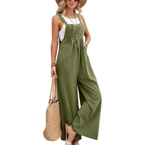 CHARTOU Women's Bib Overalls Sleeveless Loose Wide Leg Jumpsuits Rompers with Pockets