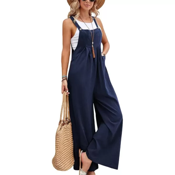 CHARTOU Women's Bib Overalls Sleeveless Loose Wide Leg Jumpsuits Rompers with Pockets