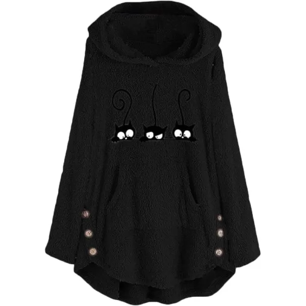 CHARTOU Women's Chunky Kitty Print Sherpa Fleece Hoodie Oversized Sweatshirt