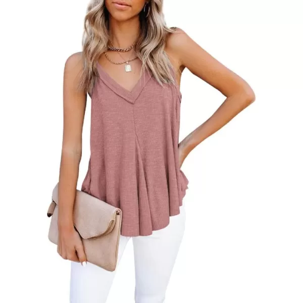 CHARTOU Women's Comfy V-Neck Sleeveless Irregular Pleats A-Line Camisole Shirt Tank Tops