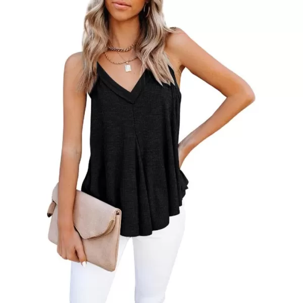 CHARTOU Women's Comfy V-Neck Sleeveless Irregular Pleats A-Line Camisole Shirt Tank Tops