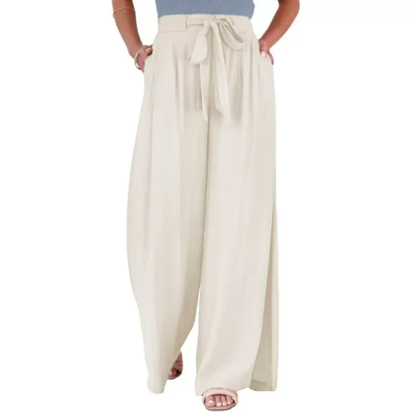 CHARTOU Women's Cotton Linen Loose Fit Palazzo Pants Casual High Waist Pleated Wide Leg Beach Pants with Pockets