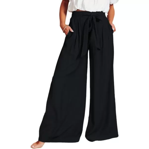 CHARTOU Women's Cotton Linen Loose Fit Palazzo Pants Casual High Waist Pleated Wide Leg Beach Pants with Pockets