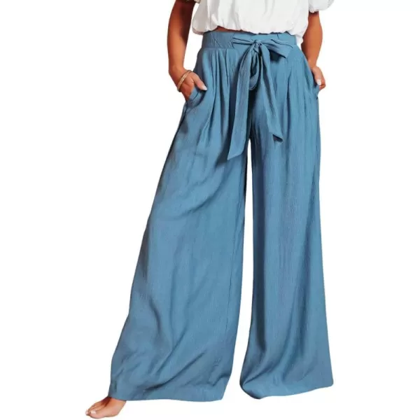 CHARTOU Women's Cotton Linen Loose Fit Palazzo Pants Casual High Waist Pleated Wide Leg Beach Pants with Pockets