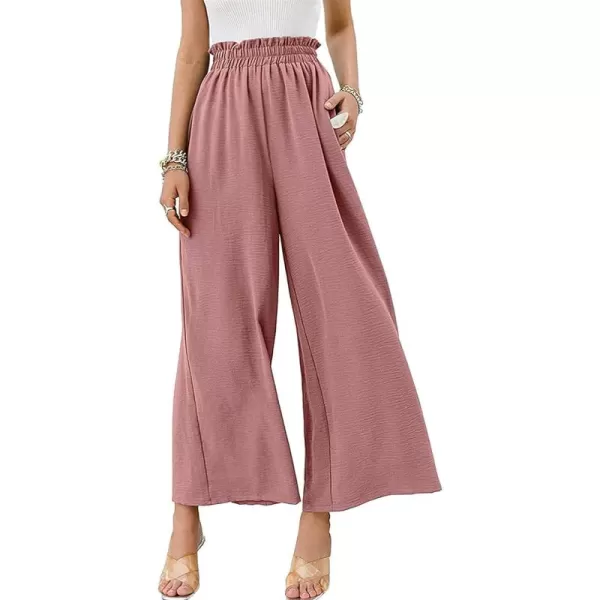 CHARTOU Women's Cotton Linen Wide Leg Pants Ruffled High Waisted Flare Loose Beach Palazzo Pants
