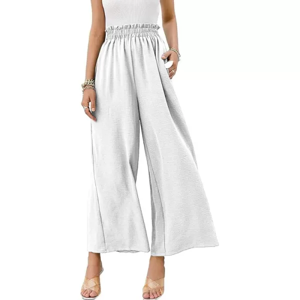 CHARTOU Women's Cotton Linen Wide Leg Pants Ruffled High Waisted Flare Loose Beach Palazzo Pants