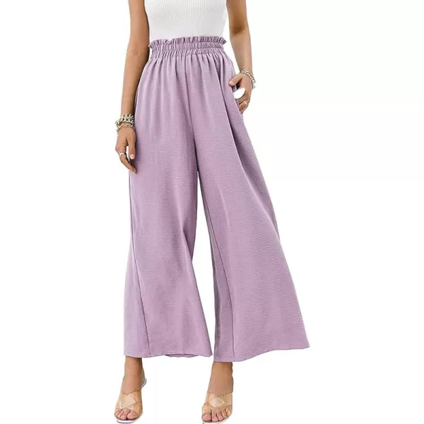 CHARTOU Women's Cotton Linen Wide Leg Pants Ruffled High Waisted Flare Loose Beach Palazzo Pants